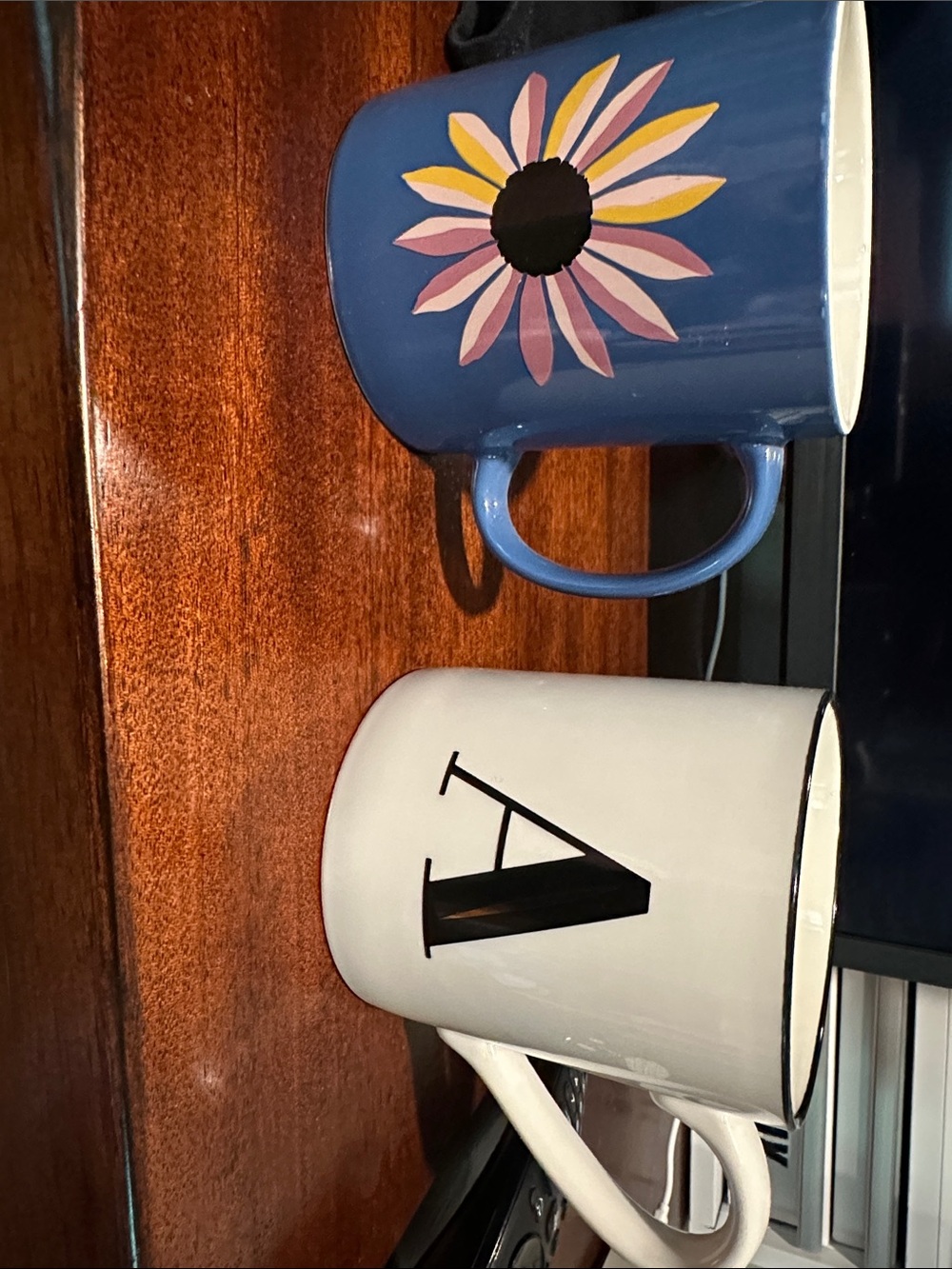 Blue Floral Ceramic Mug & White Monogram A Ceramic Mug - Set of 2